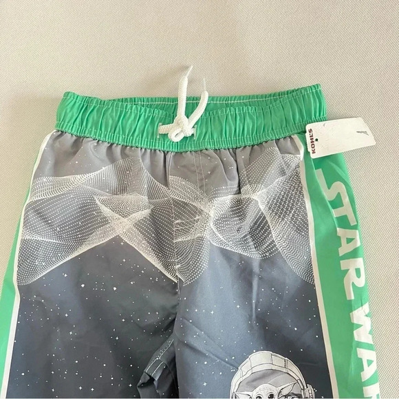 Star Wars Swim Trunk Shorts Gray Baby Yoda Print Size Medium 7/8 Bulit-In Brief - Picture 3 of 5